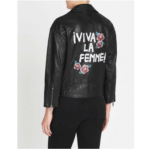 Joie Kameke “Viva La Femme” Lambskin Leather Full Zip Moto Jacket in Black - Picture 4 of 14